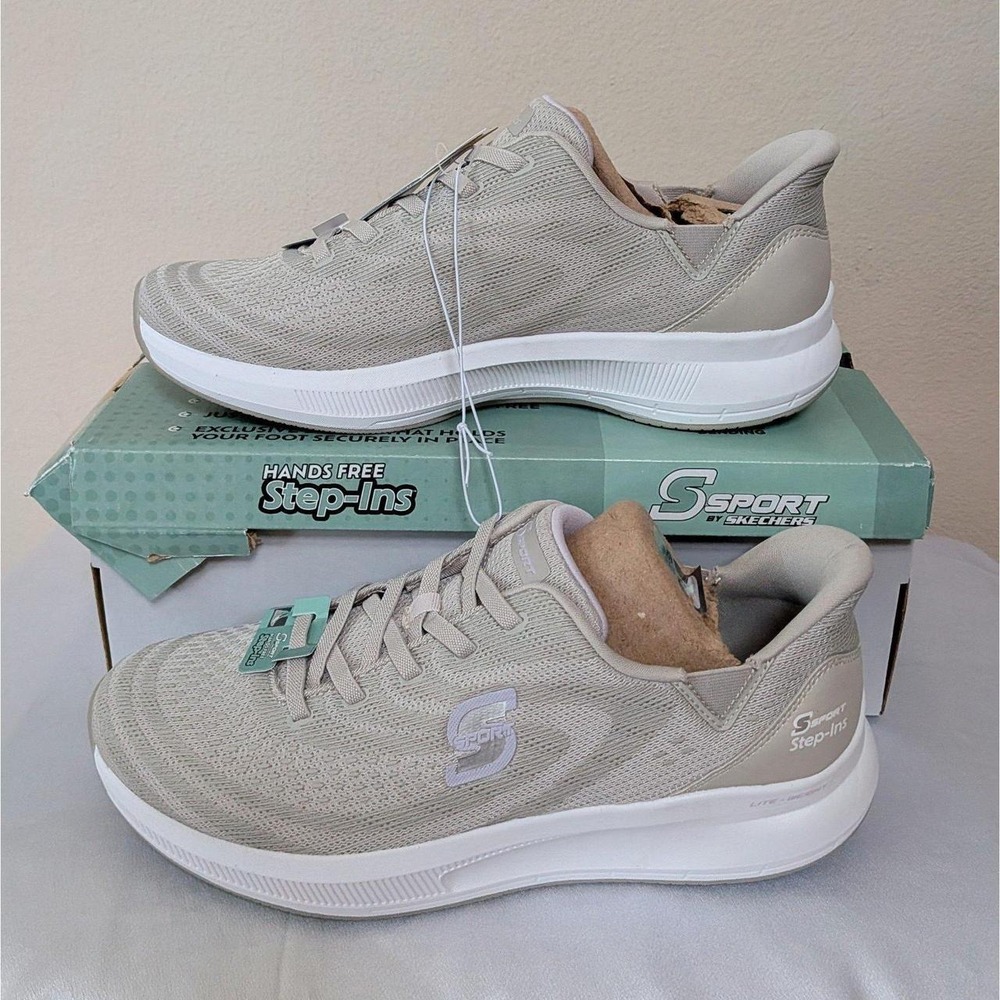 New Skechers S Sport Women's Tairyn Step In Slip On Sneakers Shoes Taupe 11 - Picture 2 of 5